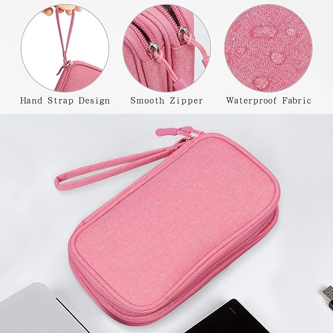 Skycase Electronic Organizer Travel Case - Waterproof Travel Cord Pouches for Organization, Cable Organizer, All-in-One Double Layers Storage Bag for Accessories, Charger, Cable, Pink