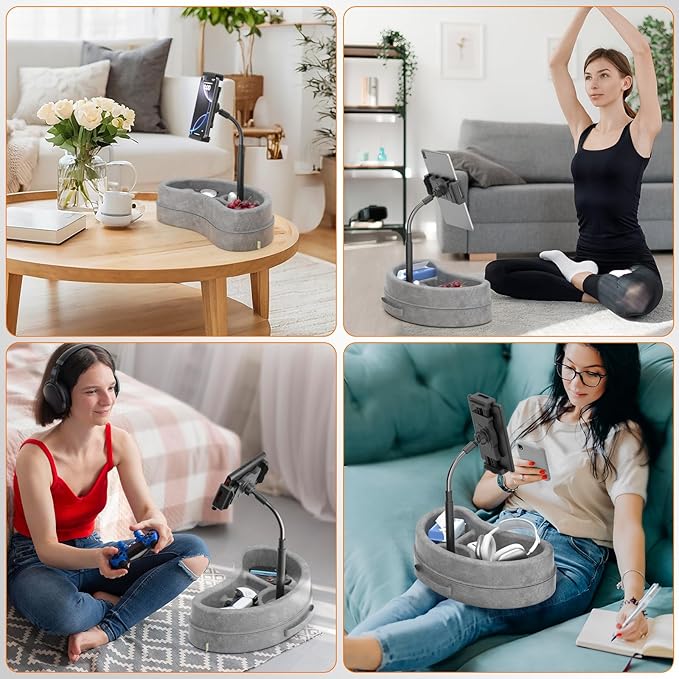 KDD Tablet Pillow Stand with Storage Tray - Adjustable iPad Holder for Lap, Bed and Desk - 360° Rotating Gooseneck Phone Stand Compatible with iPad Pro 12.9, 10.5, 9.7, Air Mini, Phone, E-Reader