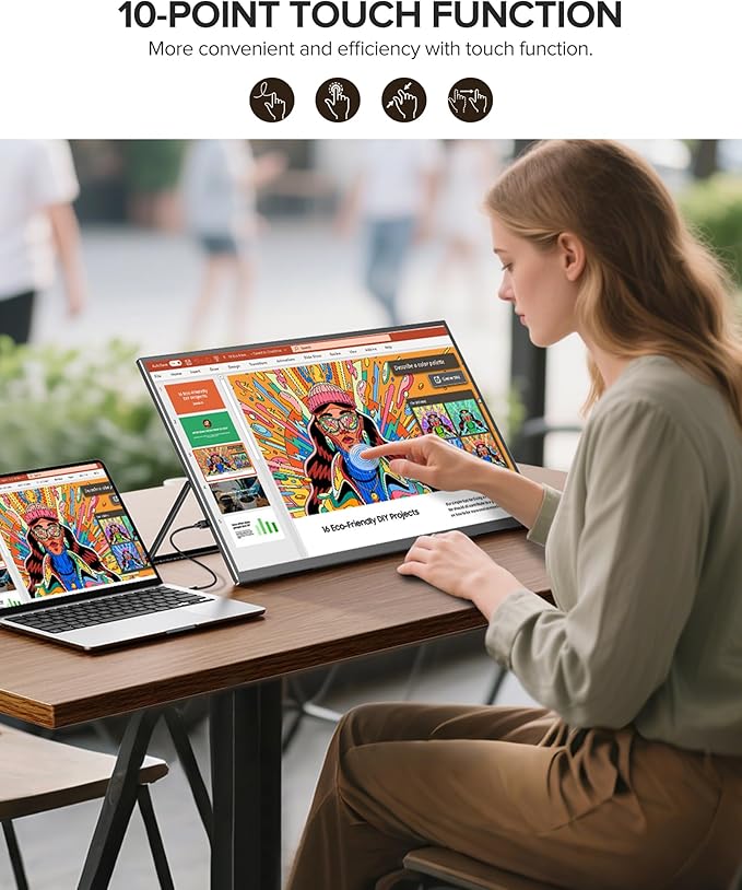 UPERFECT 24" Portable Monitor Touchscreen 120Hz 1080P 100% sRGB w/Built-in Stand & VESA, HDMI USB-C Travel Monitor for Laptop/MacBook/SteamDeck/Phone/Mini PC, External Second Screen for Gaming & Work