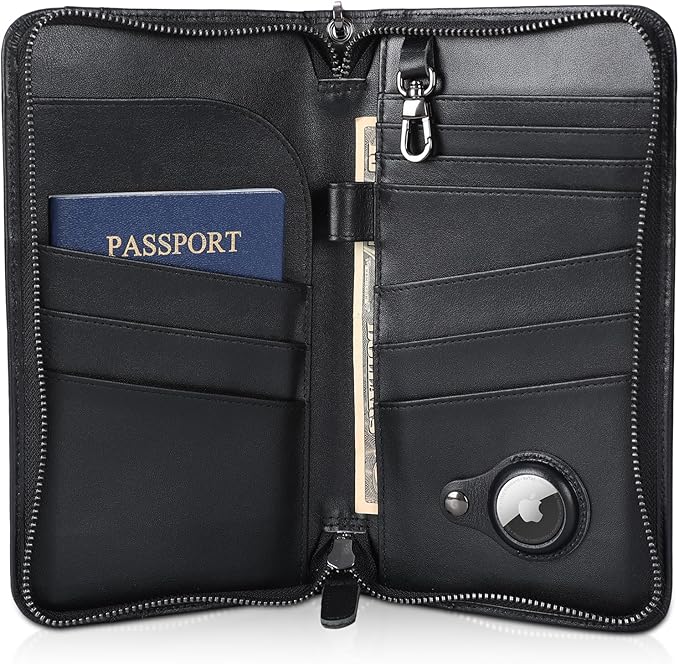 Polare Full Grain Leather Family Travel Passport Wallet and Documents Organizer RFID Blocking Case Holder Fits 6 Passports for Men and Women