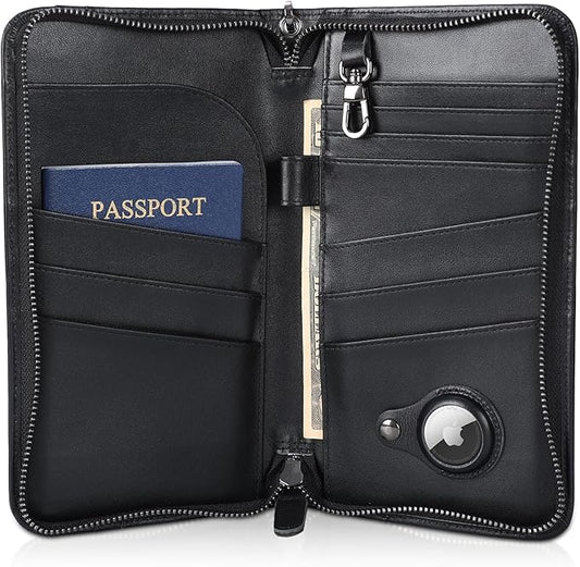 Polare Full Grain Leather Family Travel Passport Wallet and Documents Organizer RFID Blocking Case Holder Fits 6 Passports for Men and Women