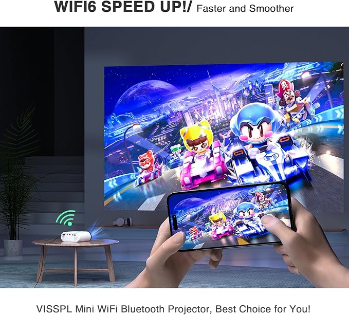 Mini Projector with WiFi and Bluetooth, VISSPL Full HD 1080P Projector, Portable Outdoor Projector with Tripod, Home Theater Movie Phone Projector Compatible with Android/iOS/Windows/TV Stick/HDMI/USB