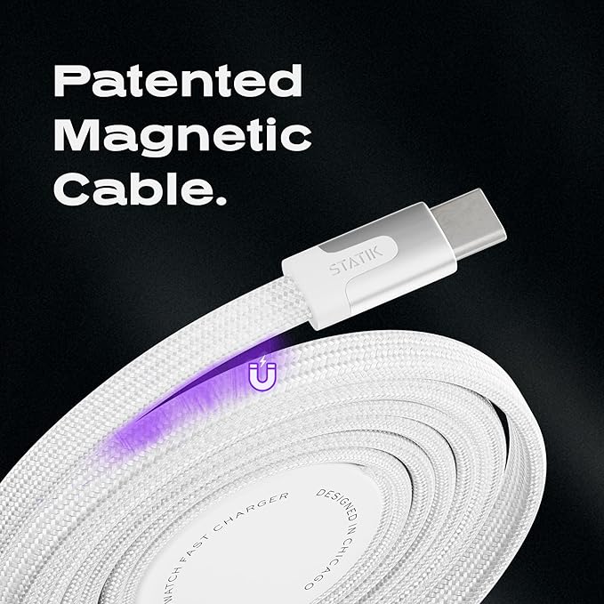 Statik MagStack Duo 2 in 1 USB C to USB C Cable Charging Station for SmartWatch & Phone, Magnetic Type C Charger Fast Charging Cord, Compatible w/Apple Watch & iPhone 15/16, Galaxy S21, 3FT