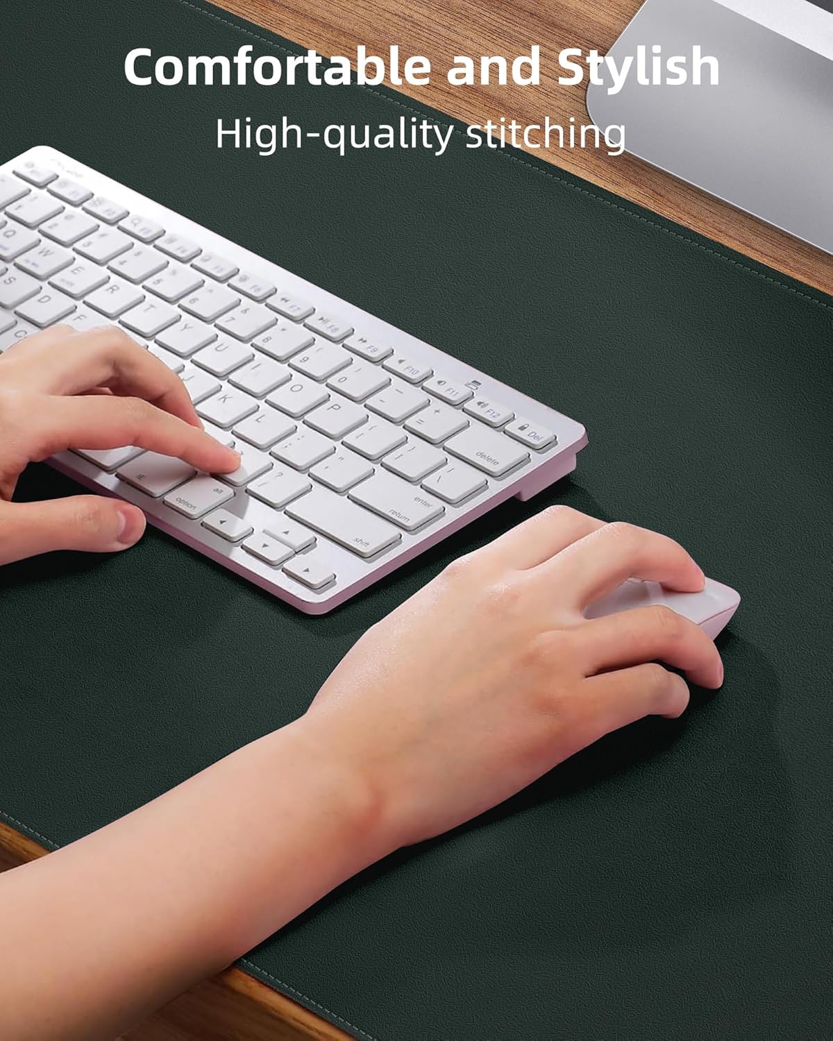 Leather Desk Pad Protector, Green Office Mat, Non-Slip PU Leather Blotter, Laptop Desk Pad, Waterproof Writing Pad (Dark Green, 31.5" x 15.7")