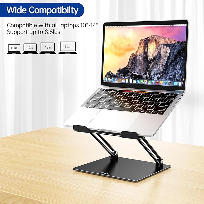 BESIGN LS10 Aluminum Laptop Stand, Ergonomic Adjustable Notebook Stand, Computer Holder Compatible with Air, Pro, Dell, HP, Lenovo More 10-14" Laptops, Black