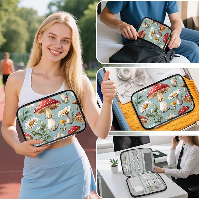 Mushroom Daisy Electronics Travel Organizer Case, Tech Accessories Cable Storage Bag for Cords, Charger, Phone, Hard Drive