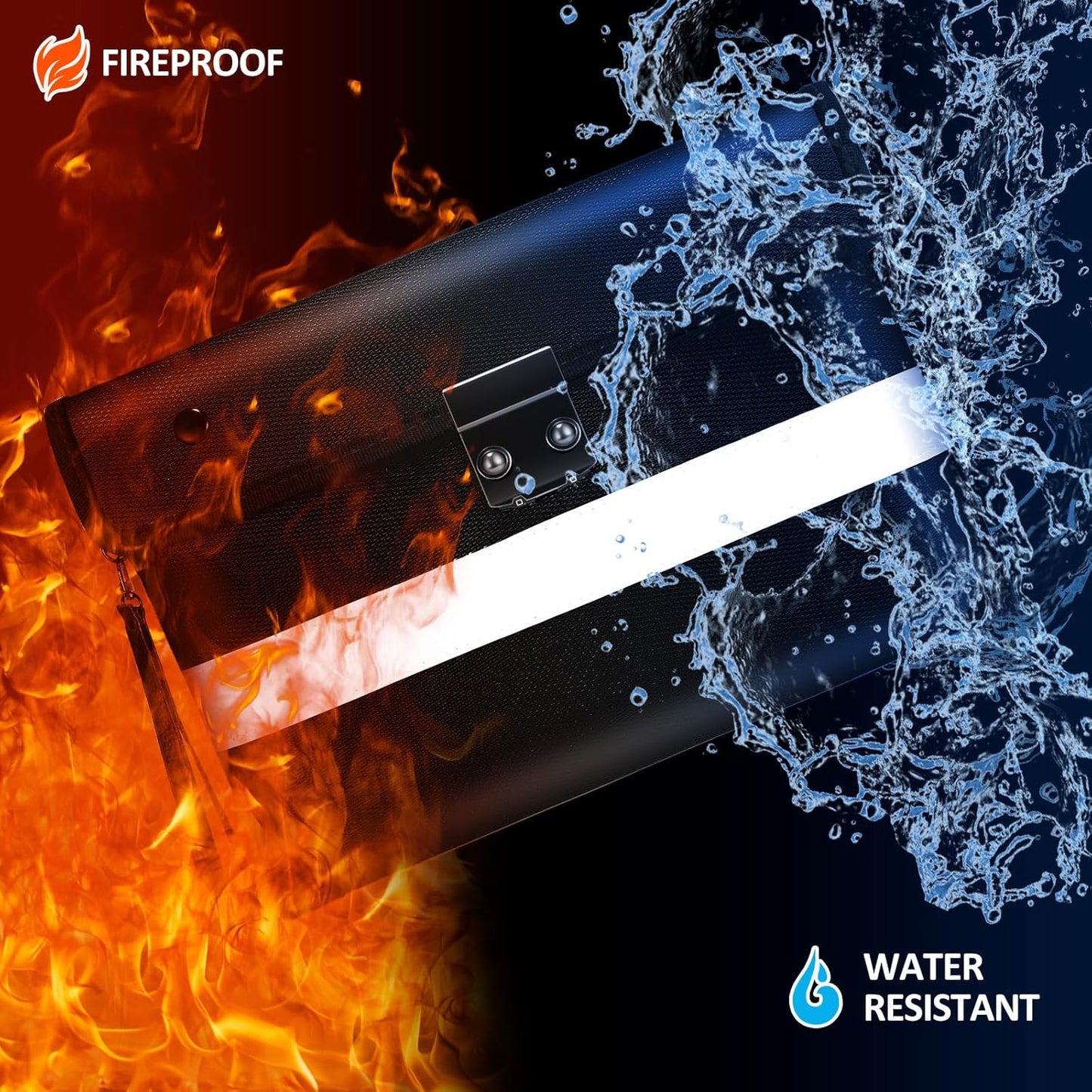 Vailoin Upgraded Lockable Fire Proof Money Bag for Cash,Locking Fireproof Envelope with Water Resistant Zipper,Fire water Proof Small Pouch with Lock,for Documents,Passport (11"x7.7",Black)