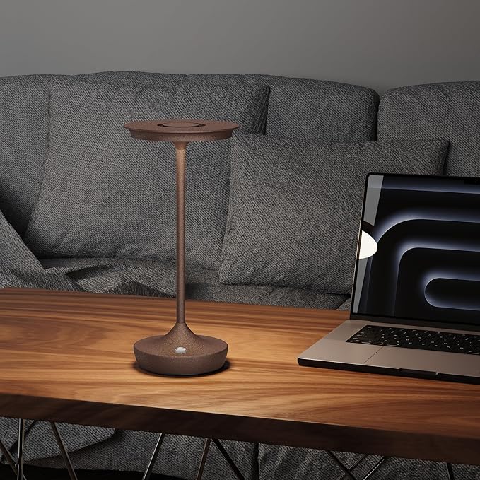 LED Rechargeable Cordless Table Lamps, Portable Outdoor Battery Operated Table Light 3 Color Stepless Dimming Table Lamp with Memory Function for Patio Restaurant Dining Room Rust