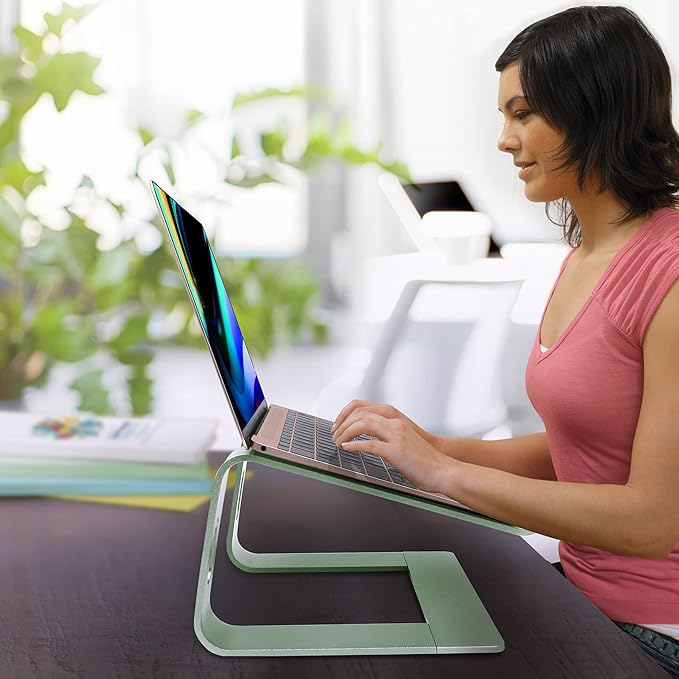 Ergonomic Aluminum Laptop Mount - Adjustable Computer Stand for MacBook Pro/Air HP Lenovo Samsung Dell - Fits 10-17.3" Laptops (Apple Green)