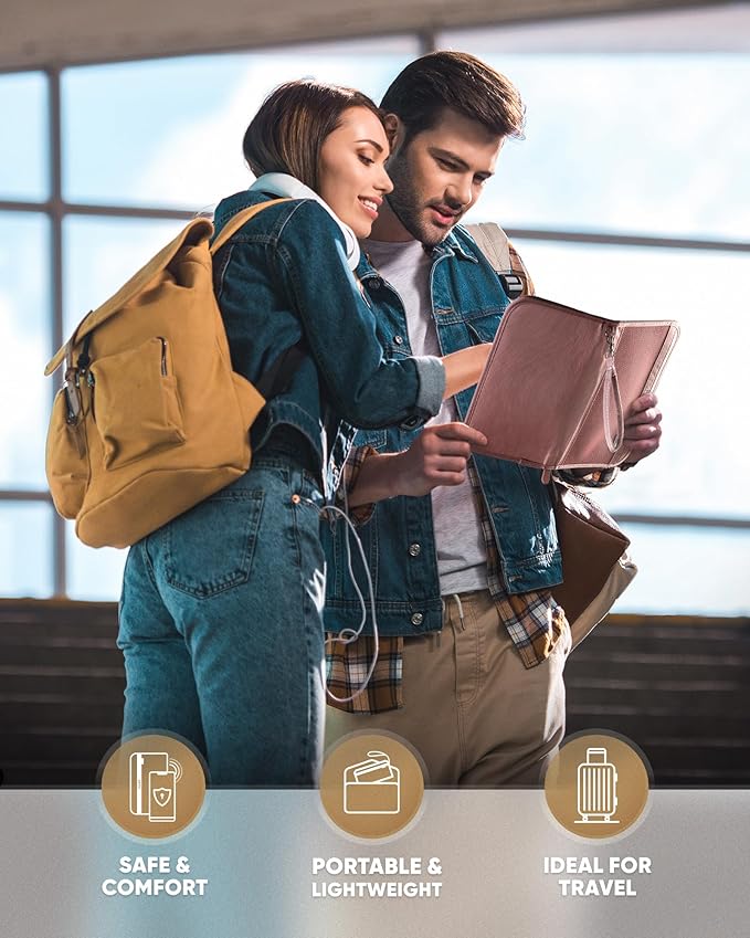 VULKIT Passport Wallet Passport Family Holder RFID Blocking Travel Card Organizer with Wrist Strap for Men or Women(Pink)