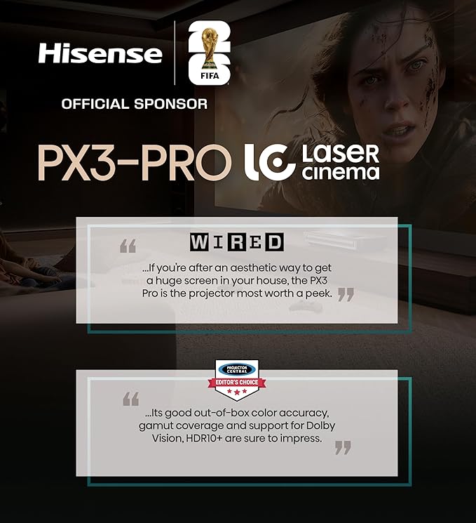 Hisense PX3-PRO Ultra Short Throw Triple Laser Projector, 4K UHD, 80” – 150”, 3,000 Lumens, 3000:1 Contrast, Dolby Vision & Atmos, IMAX Enhanced, 240 High Refresh Rate, Google TV, Designed for Xbox
