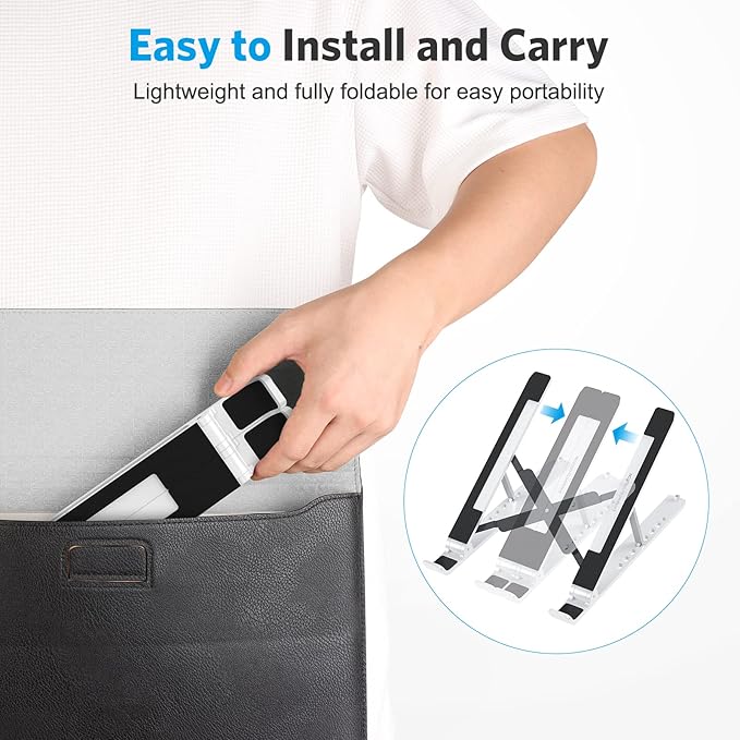 OMOTON Portable Laptop Stand, Laptop Stand for Desk Ergonomic 7-Levels Angles Adjustable Computer Stand, ABS Laptop Riser Holder Compatible with All Laptops and iPad(10-15.6")