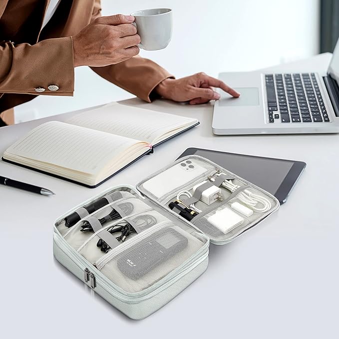 SELLYFELLY Electronics Travel Organizer, Double Layer Cable Organizer Bag Watreproof Electronics Accessories Storage Bag for Cord, Charger, Phone, Power Bank, Hard Drive