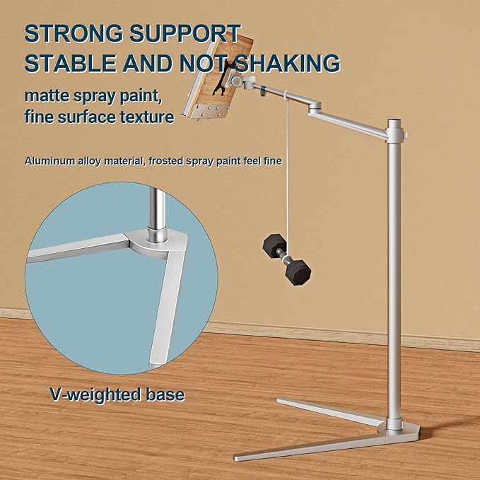 Shikha Book Stand for Reading, Hands-Free Holder for Laptop Phone Tablet with Wooden Pad, Rotated and Liftted Metal Support, 2 Spring Clips.