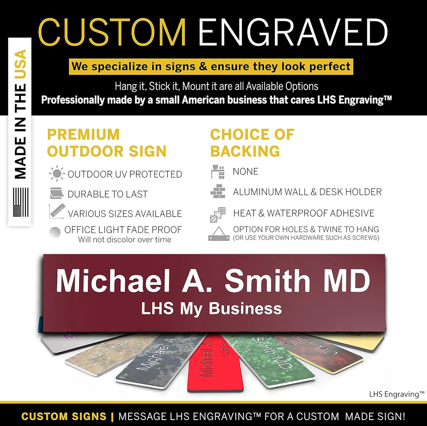 Engraved Custom Door Plate Burgundy Plastic Office Door Sign with White Letters - Made in USA 2x4 B26