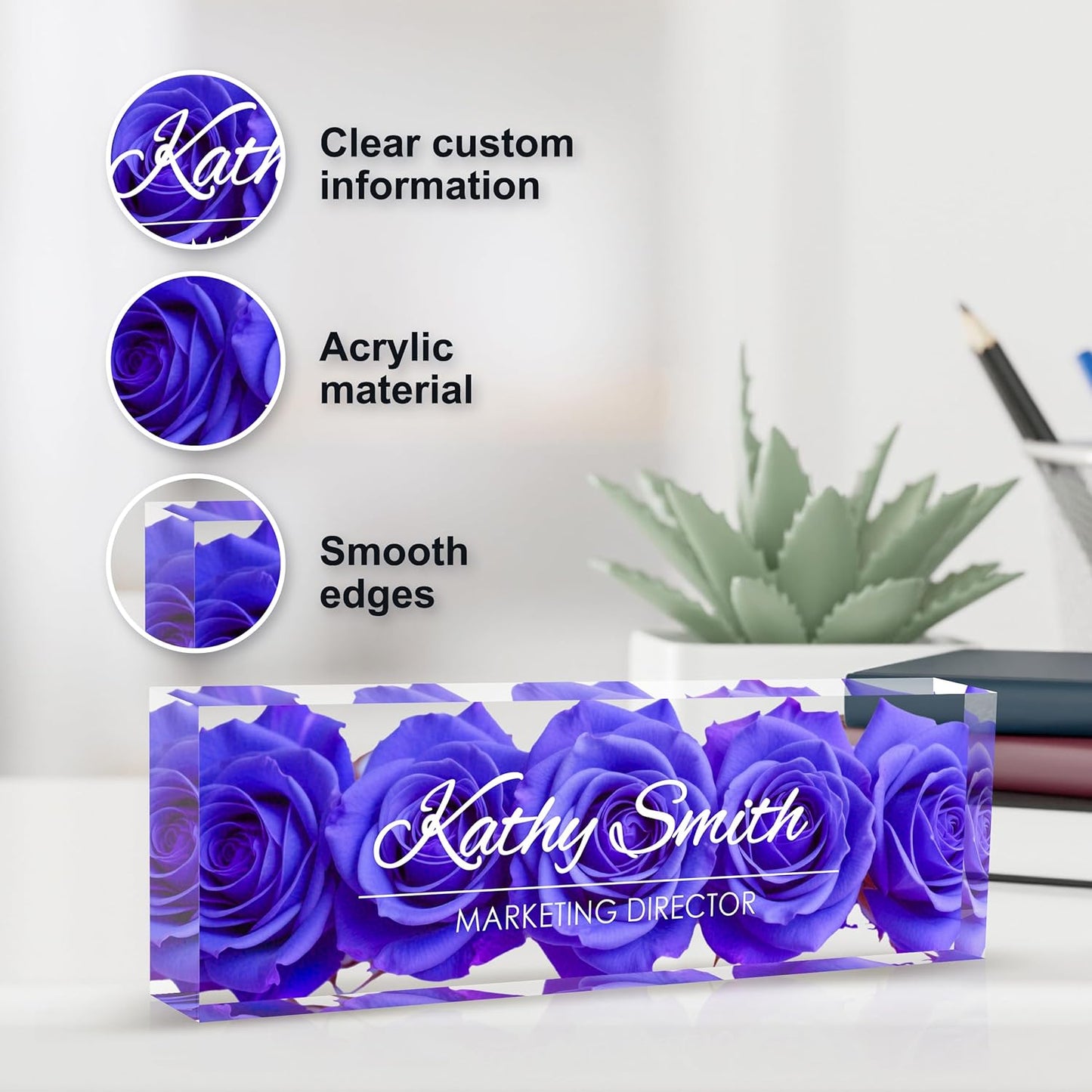 Personalized Name Plate for Desk, Custom Desk Name Plate, Acrylic Name Plate Office Desk Accessories, Personalized Office Gifts for Coworkers Teachers, Employee Appreciation Gifts (BigPurple)