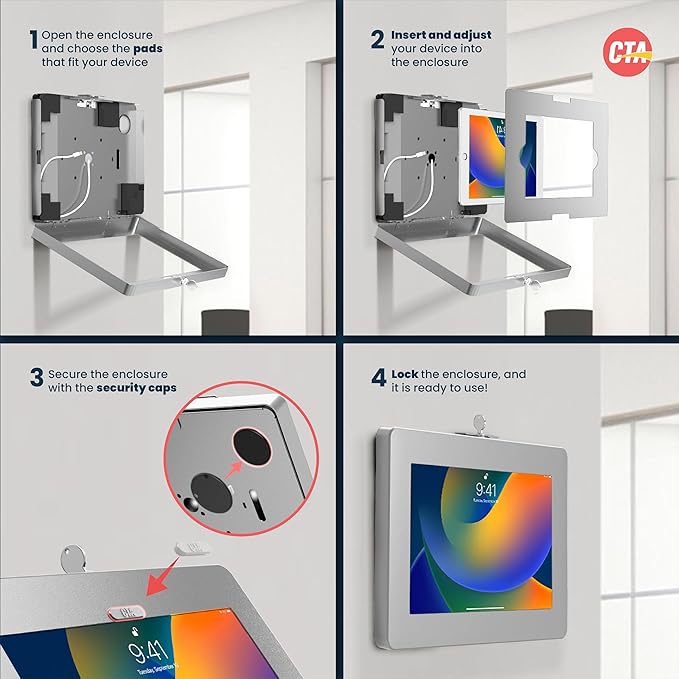 Locking iPad Wall Mount - CTA Anti-Theft Locking Tablet Enclosure for iPad 10.9" 10th Gen - A16 - Air 11 - Pro 11 Inch - 7/8/9 Gen - 10th Gen 10.2" - Pro 11" - Galaxy Tabs - (PAD-PARAWS)