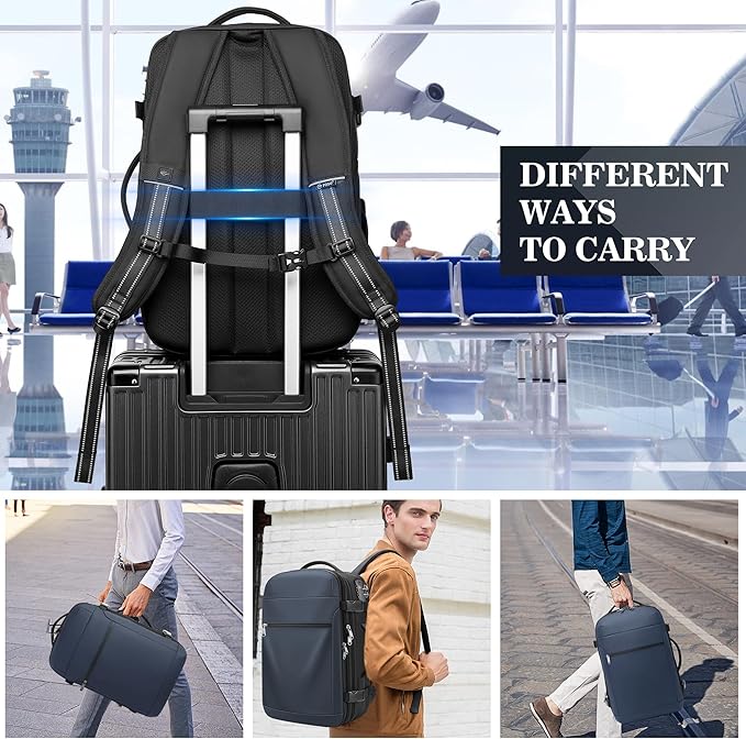 Vacuum Backpack Travel,60L Expandable Vacpack Backpack with Vacuum Pump, Water Resistant &TSA Lock, Easyvacpack Carry On Backpack Flight Approved Fits 17.3" Laptop, Blue