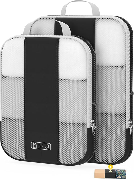 2 Set Compression Packing Cubes for Travel Essentials,Compressible Expandable Packing Cubes for Suitcase,OlarHike Luggage Organizer Bags for Travel,Handy Helper for Organizing Clothes(Black)