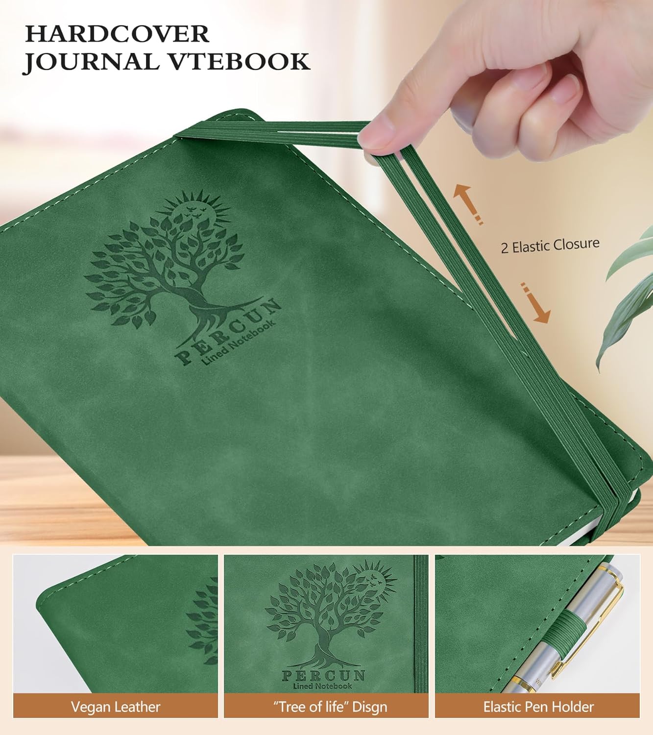 Lined Journal Notebook for Men & Women,200 Pages A5 Hardcover Leather Notebook (5.9"x8.5"), Travel Journal for Work, School, Business Writing, Note Taking, Notepad Diary (Green)