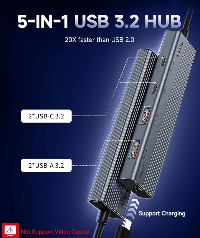 Aceele USB C Hub 10Gbps, USB 3.2 Gen 2 HUB with 2 USB-C 3.2 and 2 USB-A 3.2 Port, 100W PD Charging, 3.3FT Cable Type C Splitter for MacBook Pro/Air, iPad Pro and More(Not Support Extend Monitor)