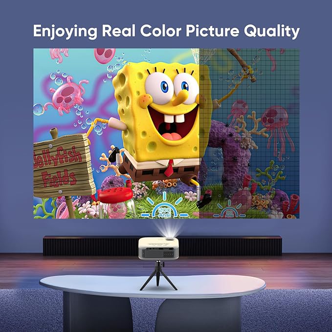 Mini Projector, 2025 Upgraded 1080P HD Projector, Portable Projector with Bluetooth, Movie Projector Compatible with Smartphone/Laptop/TV Stick/HDMI/USB