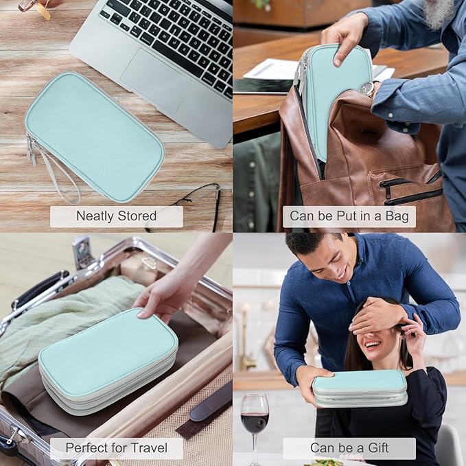 FYY Electronic Organizer, Travel Cable Organizer Bag Pouch Electronic Accessories Carry Case Portable Waterproof Double Layers Storage Bag for Cable, Charger, Phone, Earphone, Medium Size- Mint Green