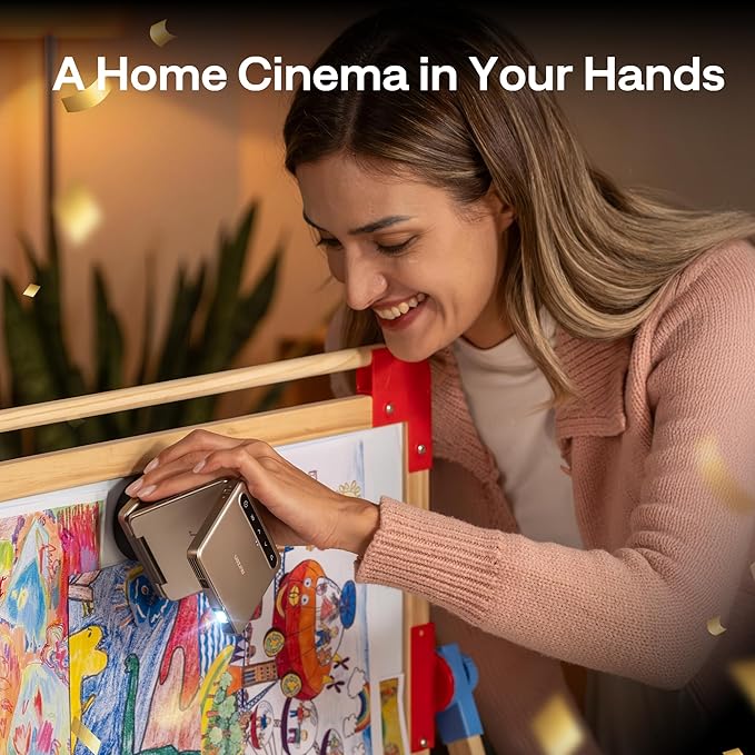 Aurzen ZIP Tri-Fold DLP Truly Mini Projector, Pocket Size, Zero-Lag Focus, One-Click Screen Mirroring, Full-Screen Mode, Type-C Fast Charging, 5,000mAh Battery, Indoor Outdoor Portable Projector,Gold