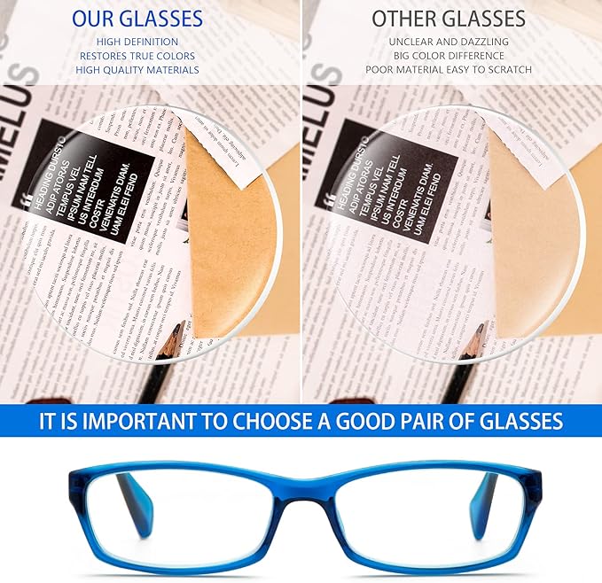 VIDEBLA 5 Pack Computer Reading Glasses Men and Women Anti Eyestrain Blue Light Blocking Glasses for Reading (Mixed colours, 1.50)