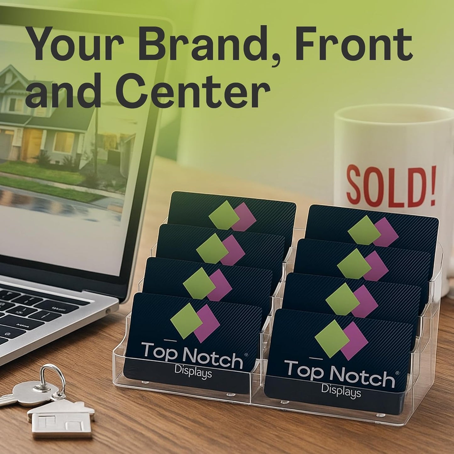 8 Pocket Clear Acrylic Business/Gift Card Holder, Fits standard-sized business cards or gift cards, For Use In Office, Retail, and Hospitality - Pack of 4