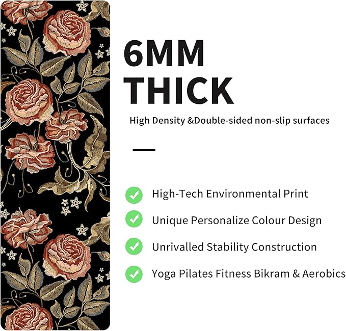 nuveti Yoga Mat Print Extra Thick TPE Non Slip Fitness Exercise Mat with Carrying Bag,72"x24" Extra Thick 6MM Exercise & Workout Mat for Yoga, Pilates Fitness and Floor Exercises