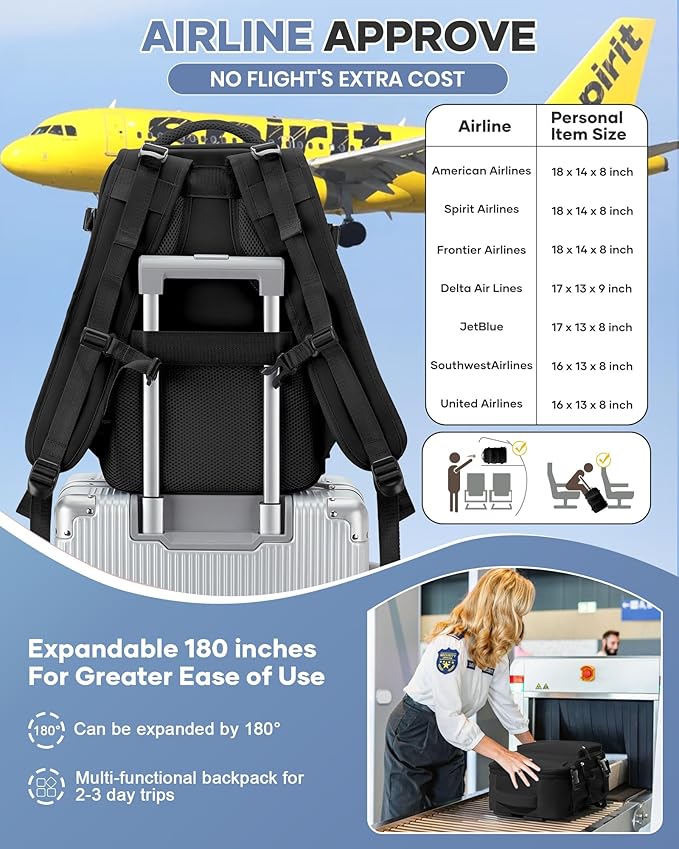 Vacuum Travel Backpack with Pump Women,Personal Item Carry on Backpacks Flight Approved 18x14x8 inches Men,Laptop Waterproof Work Compression bags Casual Daypack Mochila de Viaje Compresion al Black