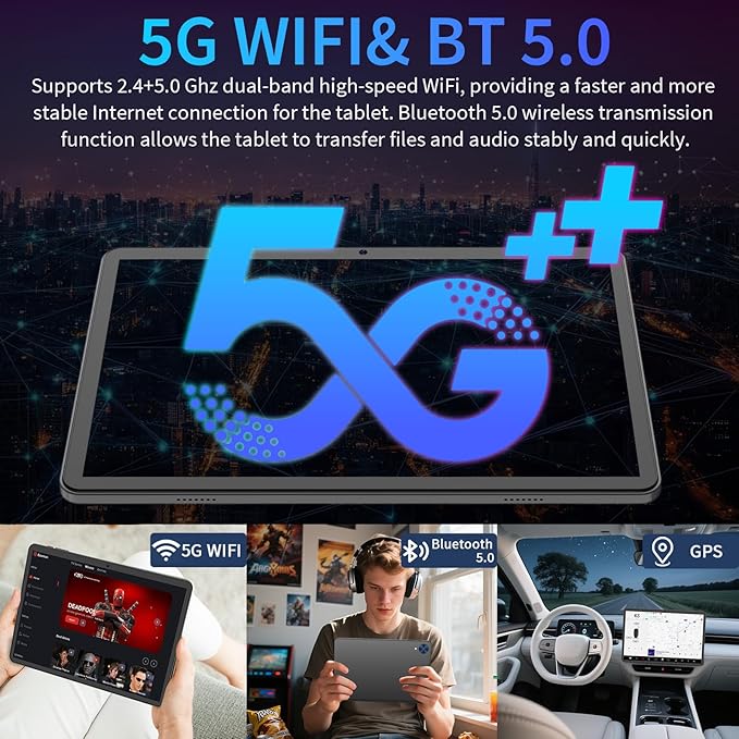 Android 15 Tablet with Keyboard, 26GB+256GB(2TB Expand), 10.1 Inch Tablet 8000 mAh Battery, BT 5.0, 5G WiFi, Widevine L1, Dual Camera, 2 in 1 Tab with Mouse, Case, Stylus（Silver）