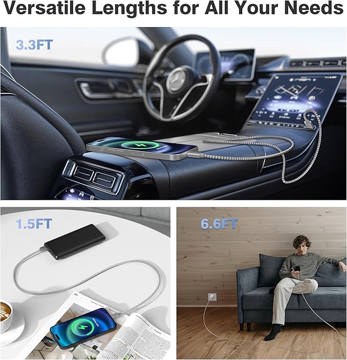 Elebase iPhone 17 16 Pro Max Charging Cable 1.5/3.3/6.6FT 3Pack,USB A to Type C Car Charger Cord,USBC Carplay Cable for New Apple iPad 10 Mini 8 Air 7,Airpods,Samsung Galaxy S25 S24 Ultra,Z Flip Fold