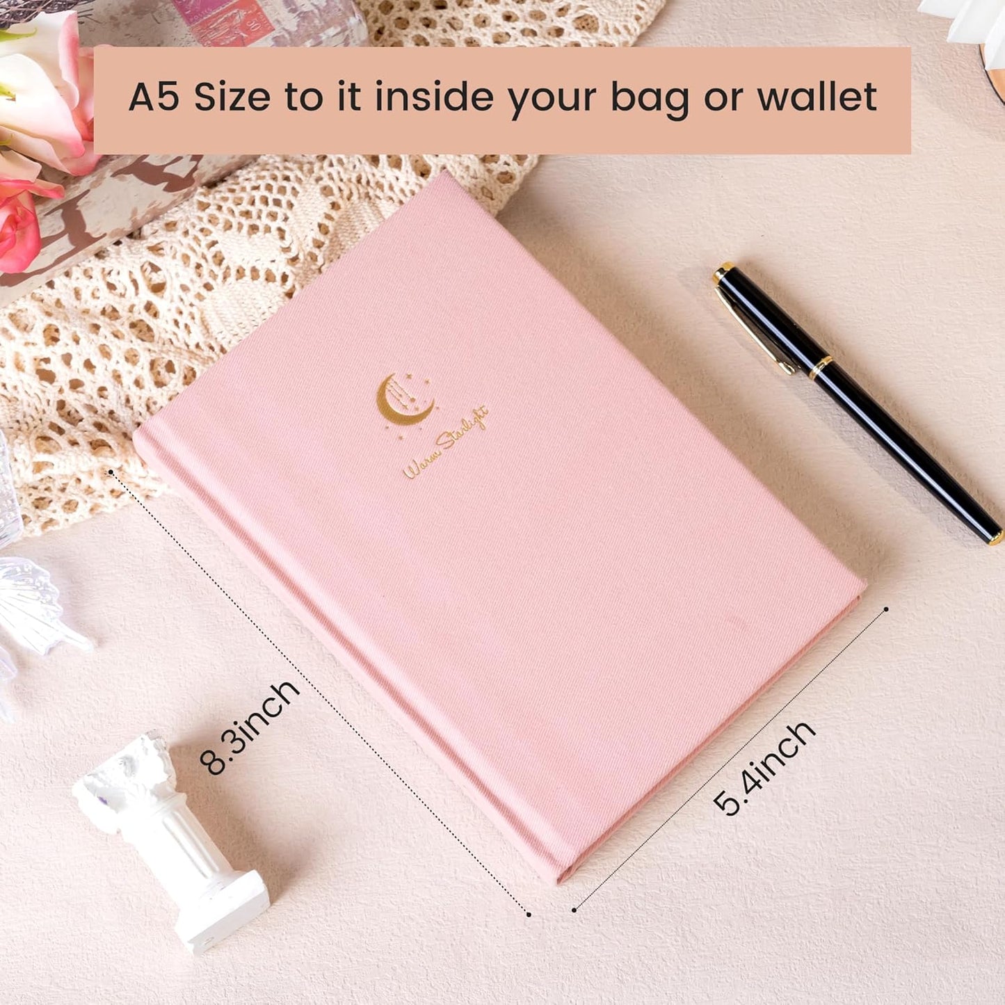 CAGIE Lined Journal Notebook for Women Girls, A5 Hardcover Linen Journals For Writing 256 Pages, Aesthetic Womens Diary, Gifts 8.3'' x 5.7'' Pink