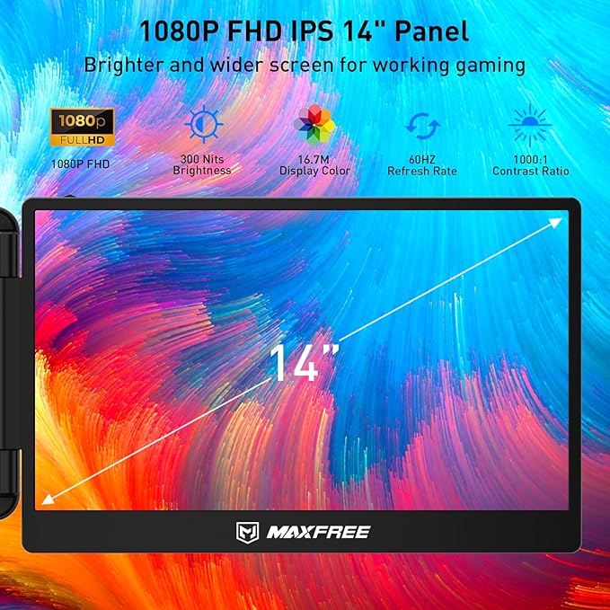 Maxfree Triple Laptop Screen Extender, S2 14" 1080P HD Portable Dual Monitor for 13.3-17″ Laptops, Plug & Play Monitor Extender Compatible with Windows/Mac/Surface/Android/Switch