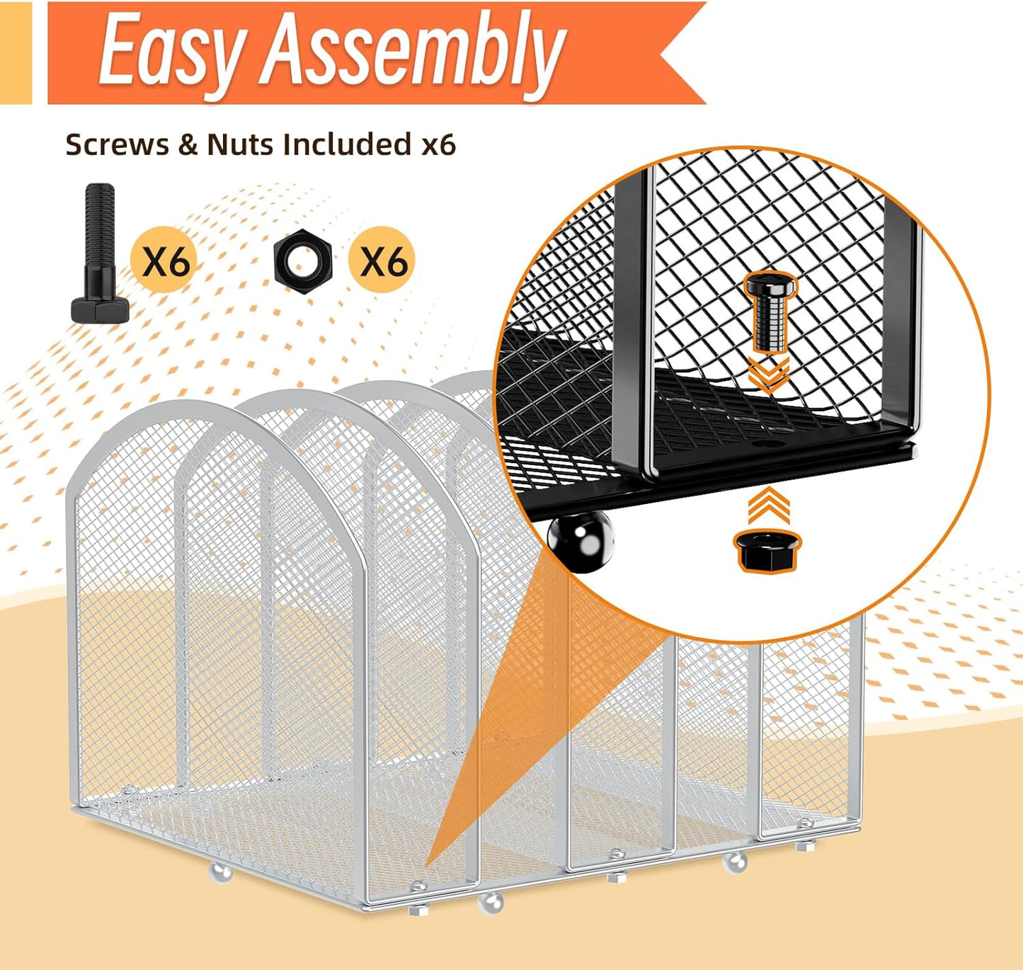 Desk File Organizer 5 Sections Desktop Organizer File Sorter Office Organization File Folder Holder for Office School & Classroom (Silver, 5 Section - 1Pack)