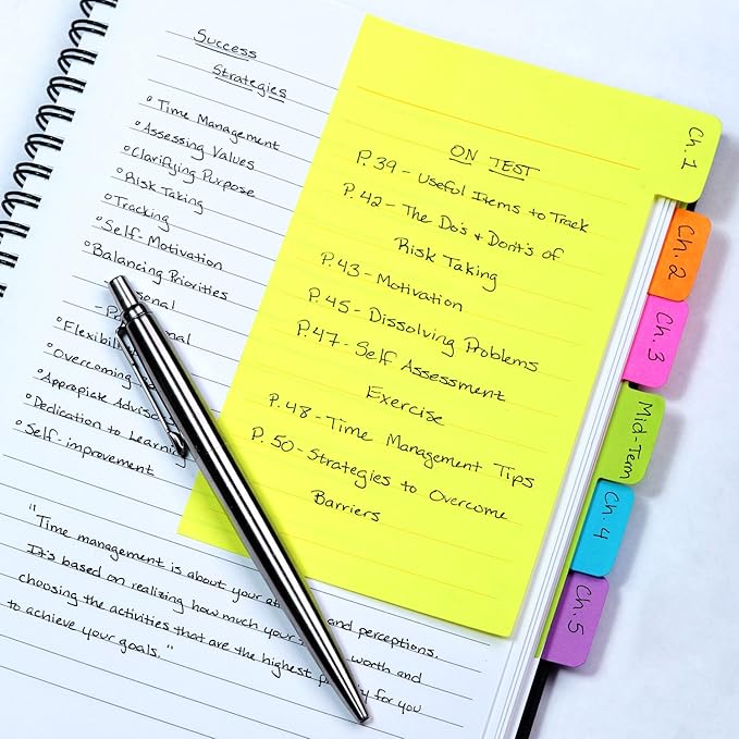 Redi-Tag Divider Sticky Notes, Tabbed Self-Stick Lined Notepads, Adhesive Notes for School, Home and Office, 120 Ruled Notes, 4" x 6", 2 Books Per Pack, Assorted Colors (B10290)