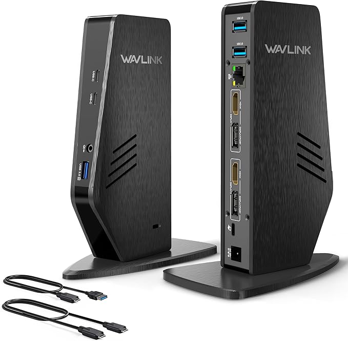 WAVLINK Universal Laptop Docking Station - Dual Monitor Support for Windows and Mac, 5K/Dual 4K@60Hz (2 HDMI, 2 DP, 3 USB, 2 USB-C, Ethernet, Audio&Mic)