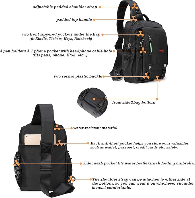NICGID Sling Bags Chest Shoulder Backpacks, 12.5'' 13.3'' 14.1'' 15.6''Laptop Backpack Crossbody Messenger Bag Travel Outdoor