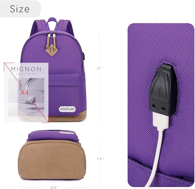 abshoo Basic School Backpack For College Middle High School Water Resistant Bookbag Travel Daypack (Purple)