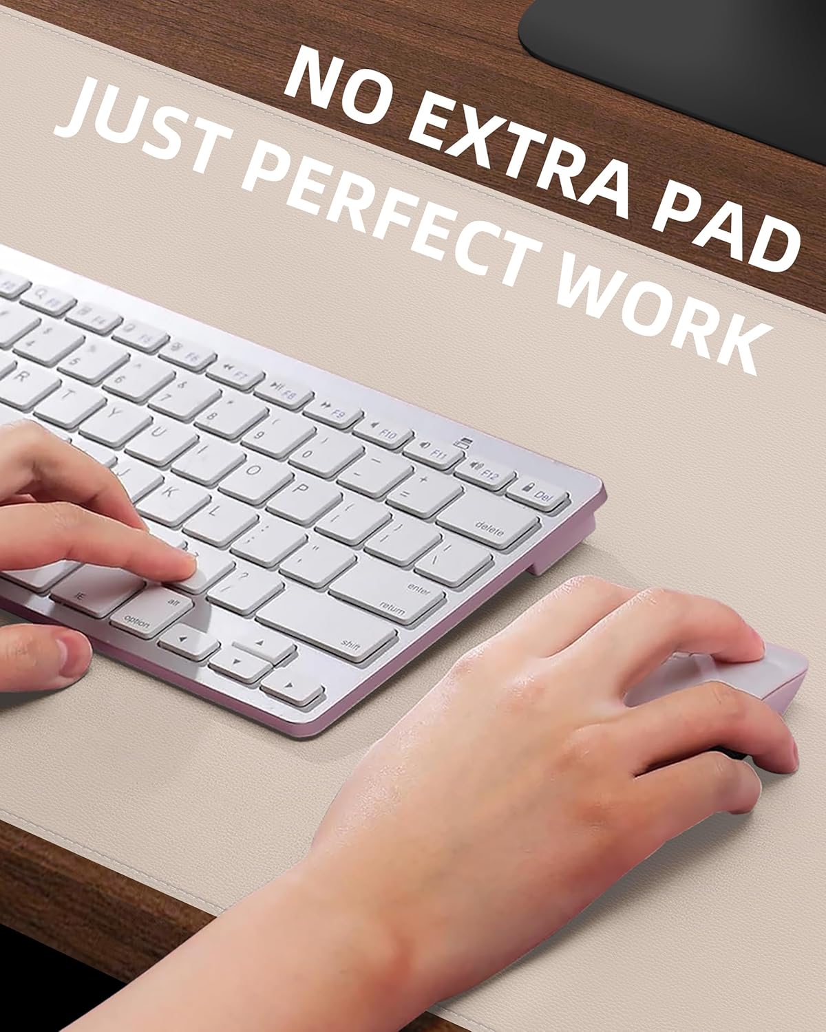 Extra Large Desk Pad Mat - Waterproof Mouse Pad & Desk Protector, Non-Slip XXL PU Leather Gaming Mat for Keyboard/Mouse, Stitched Edge with Ergonomic Support, 55"x17" (Beige)
