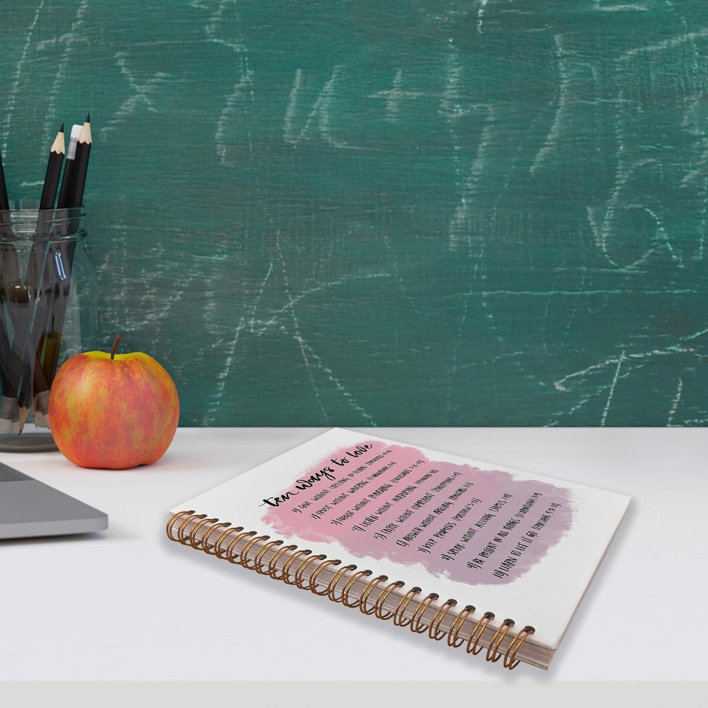 VNWEK Ten Ways to Love Inspirational Bible Verse Scripture Pink Spiral Notebook Journal 5.5 x 8.3 inches,Christian Lined Hardcover Spiral Notebook,Christian Gifts for Women Teen Girls