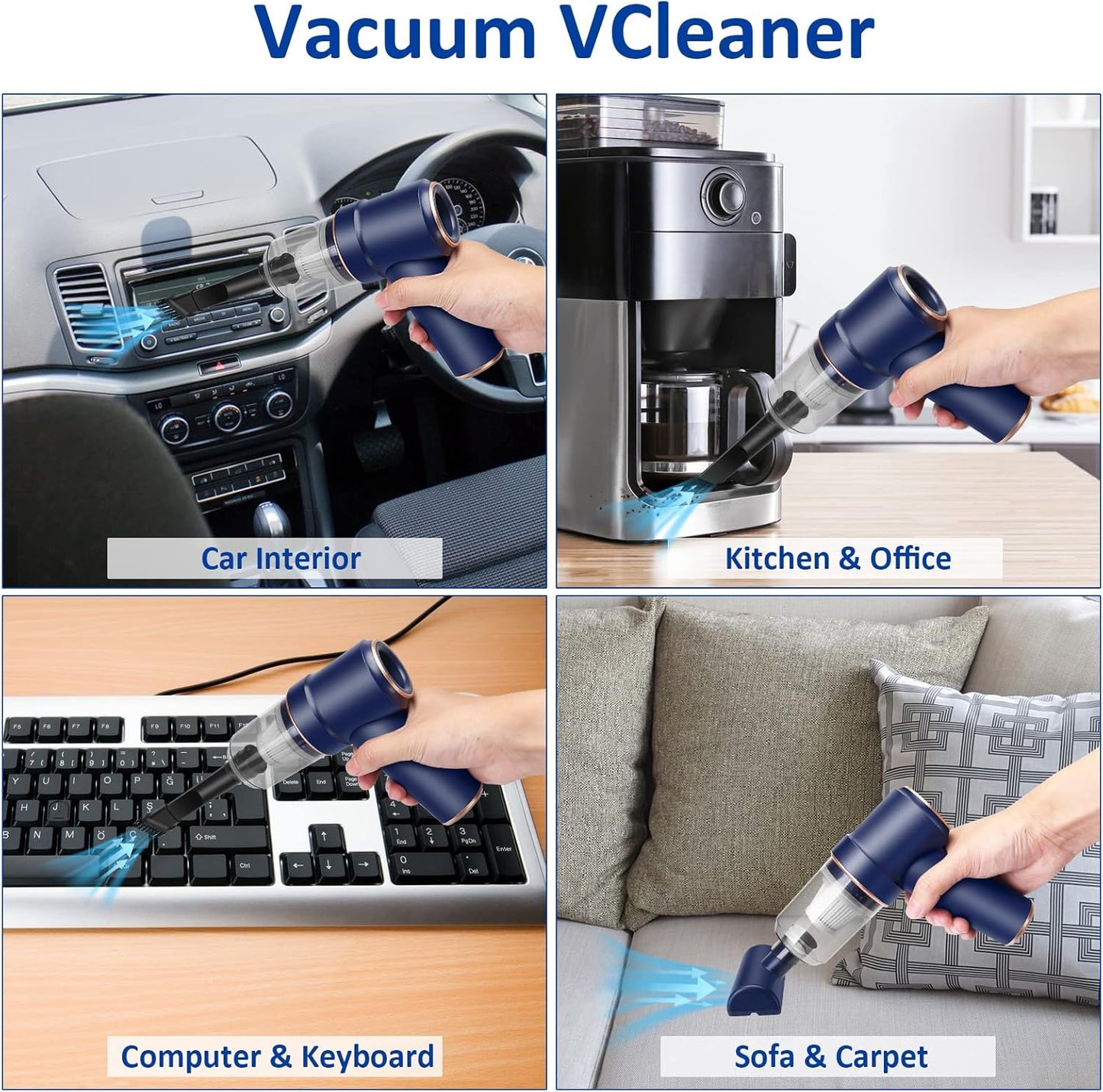 8Kpa Mini Handheld Vacuum Cleaner, 120W High Power Cordless Keyboard Vacuum, 2-in-1 Desk Vacuum & Air Duster with LED Light & Multi-Nozzles for Car, Computer, Sewing Machine