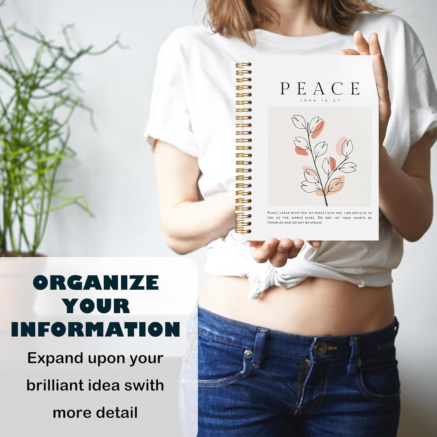 BearCake Peace I Leave with You Boho Floral Christian Notebook Journal, Christian Gifts for Women, Bible Notebooks for Note Taking, Bible Journaling Notebook, Hardcover Spiral Notebook 5.5x8.3