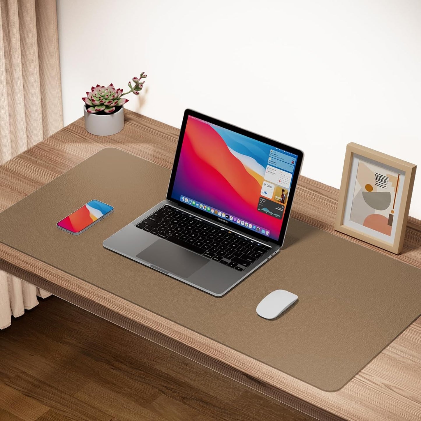 Boutilon Leather Desk Pad Protector,Non-Slip Mouse Pad,Laptop Desk Pad,Office Mouse Mat,Waterproof Leather Desk Blotter,Desk Writing Pad for Office and Home (L-Dark Apricot,35"x 17")