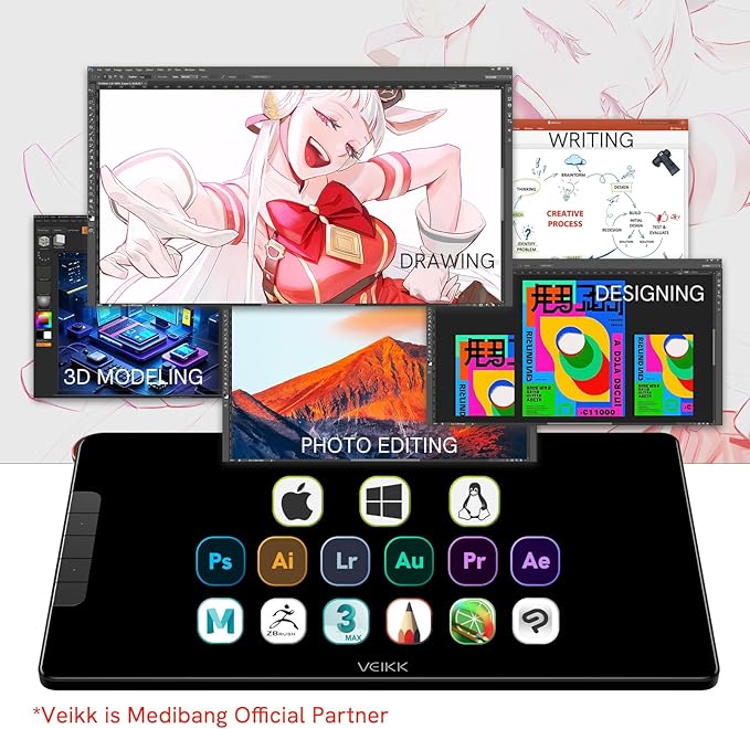 VEIKK Drawing Tablet with Screen 15.6" Graphics Tablet, Studio 16 Art Tablet with 16384 Pen Pressure,Adjustable Stand,Quick Dial and 5 Shortcut Keys, 125% sRGB