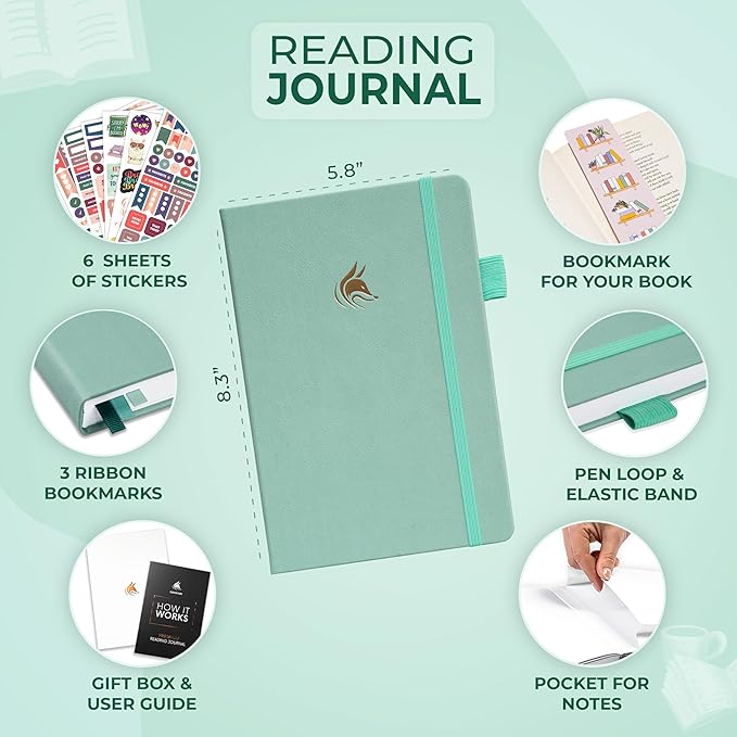 Clever Fox Reading Journal Premium – Review Log Notebook with Reading Tracker – Gifts & Accessories for Book Lovers, Adults & Kids (Mint Cream)