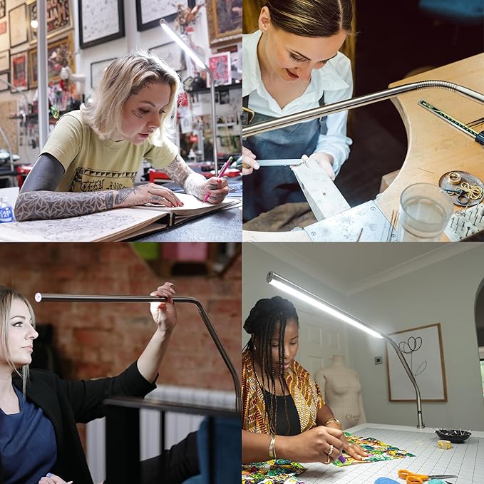 Daylight Company, LLC U35108 Slimline 3 Table Lamp-LED-80 CRI-Eye Care-4 Brightness Levels, 3,000 LUX at 30 cm, 1,065 LUMENS-4 Step DIMMER Mode, Brushed Steel, 25.6 x 30 x .8