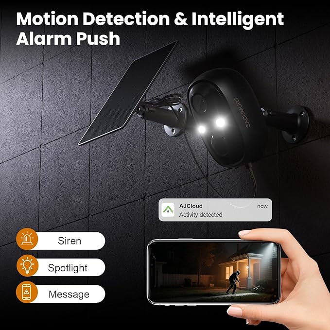 Solar Security Cameras Wireless Outdoor, 2.4G WiFi Camera Outdoor Wireless, Cameras for Home Security with Motion Detection, 2K Color Night Vision, Works with Alexa, IP66 Waterproof, 2 Packs